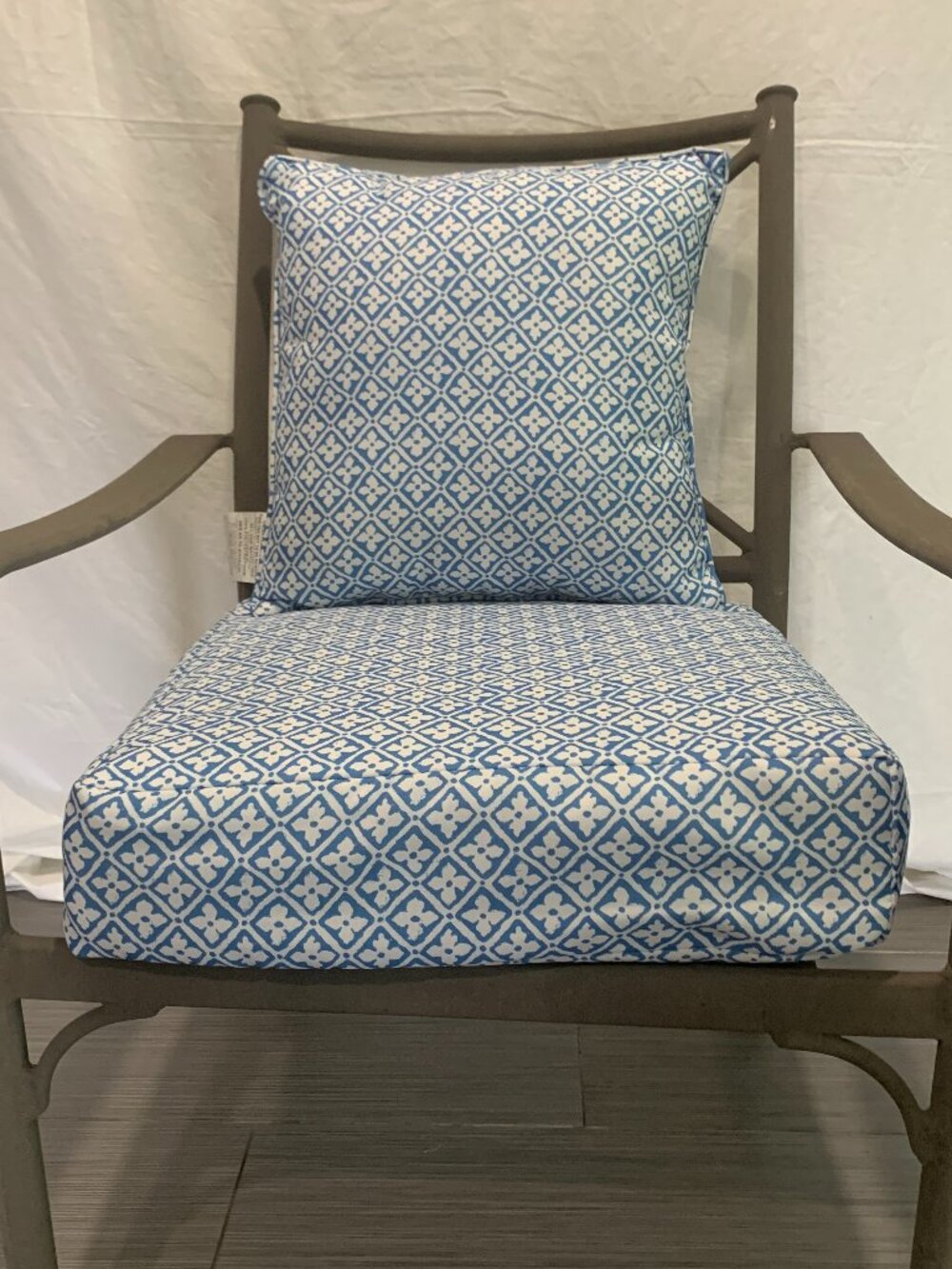Envogue Outdoor Cushions Blue White Geometric Tile Chair Back & Seat Pillow Set